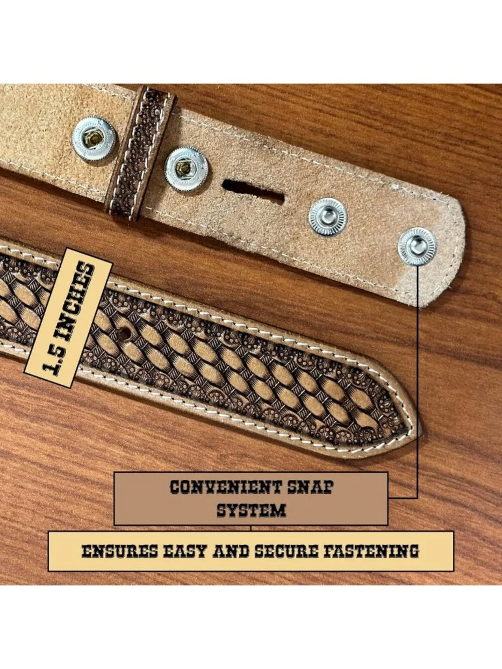 Handmade Full Grain Leather Western Belt for Men, Engraved Tooled Buckle, 1.5
